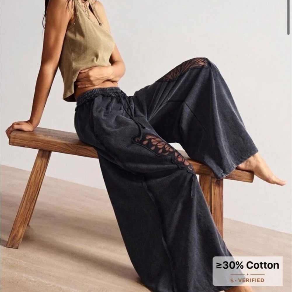 Wide Leg Black Cutout Lounge Pants